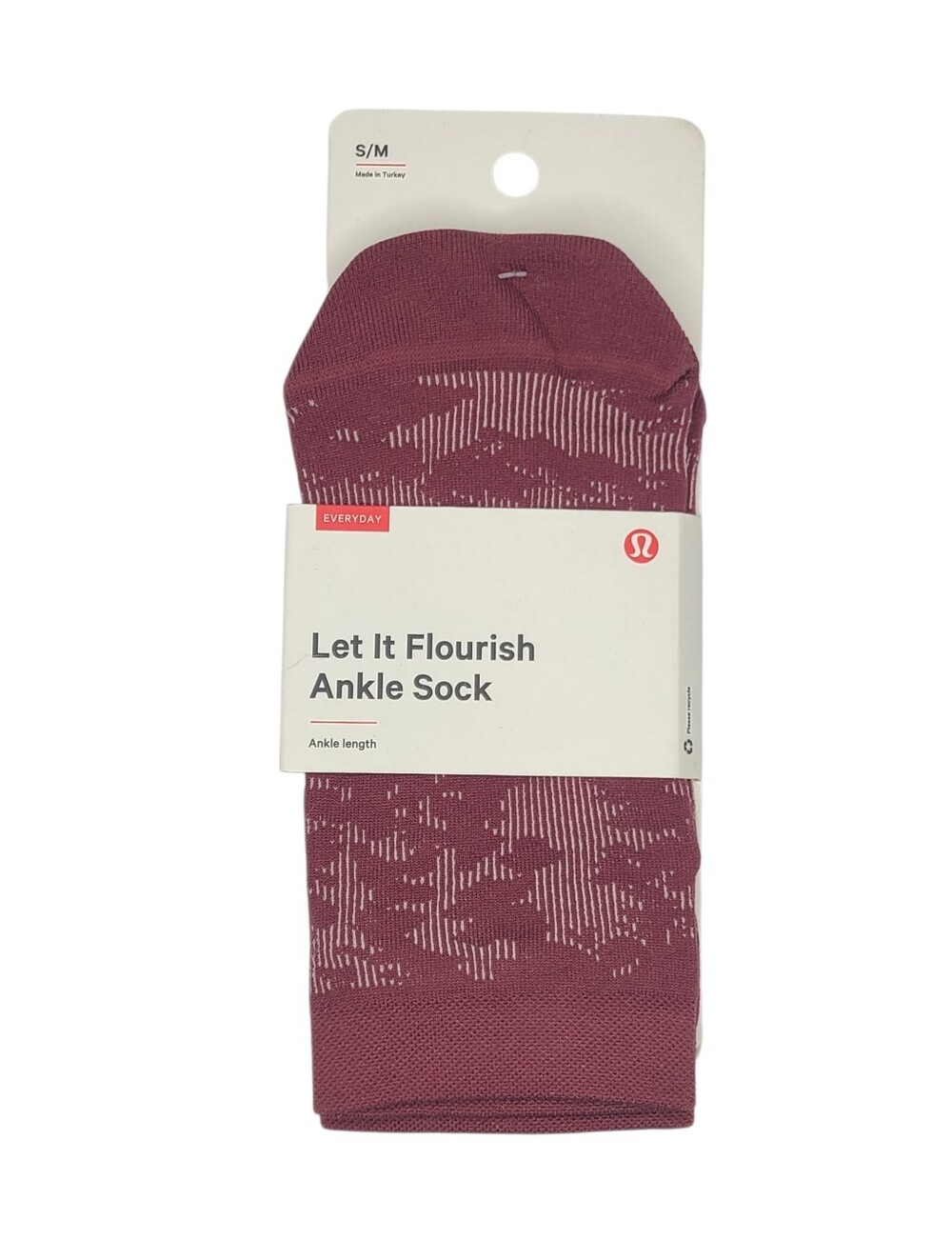 Lululemon Let It Flourish Ankle Socks Ballet Slipper/Chianti W9CI1S S/M 5-7 NIP